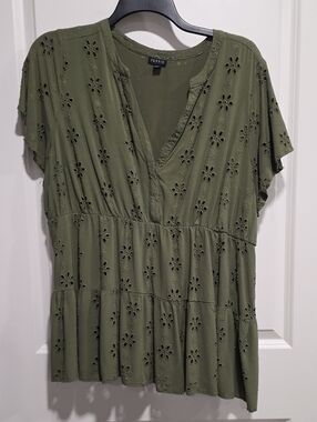 Torrid Olive Green Eyelet Tiered Peasant Blouse
